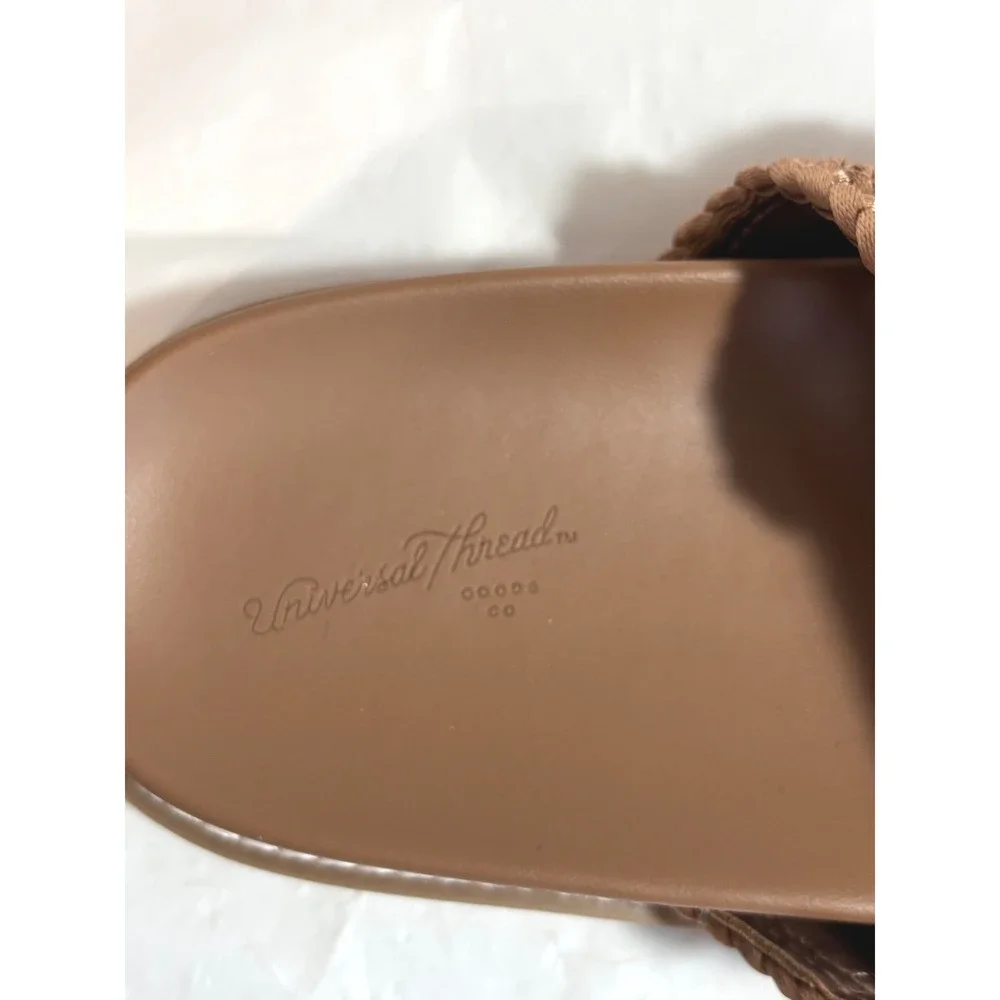 Universal Thread Kylie Tan Bronze Woven Double Buckle Slide Sandals Size 11